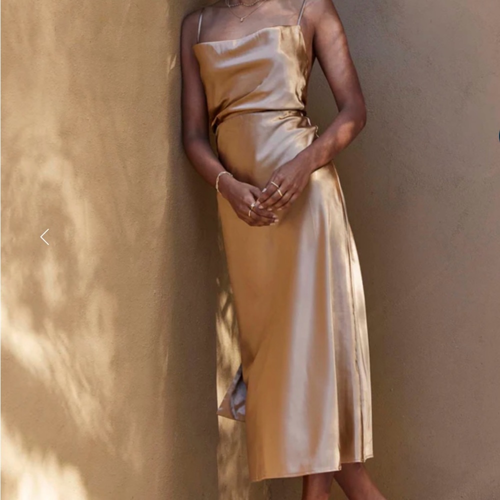 Chic Satin Midi Dress in Gold - Picture 5 of 11
